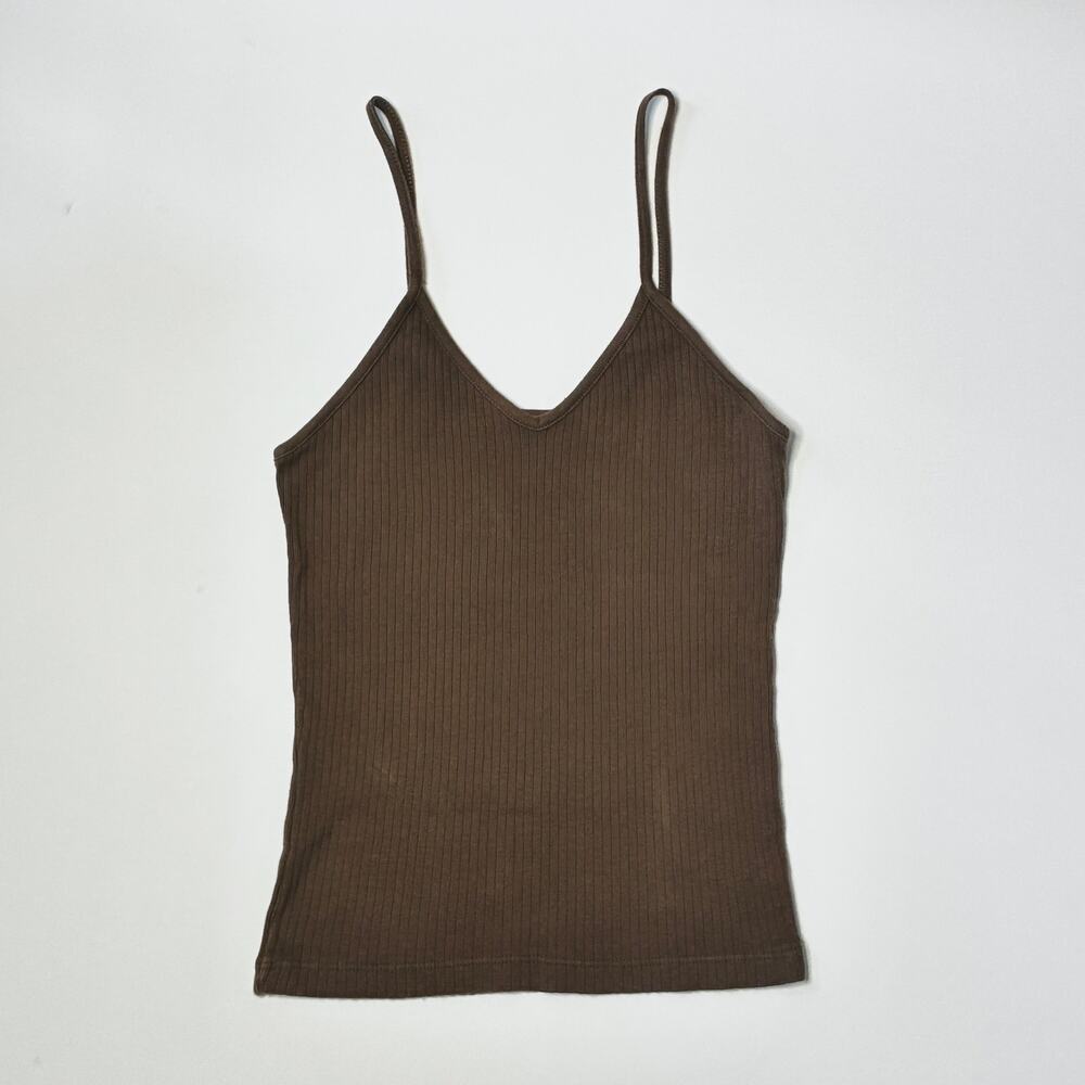 Brandy Melville Brown Ribbed Cami Tank Top One Size Cotton Spaghetti Strap